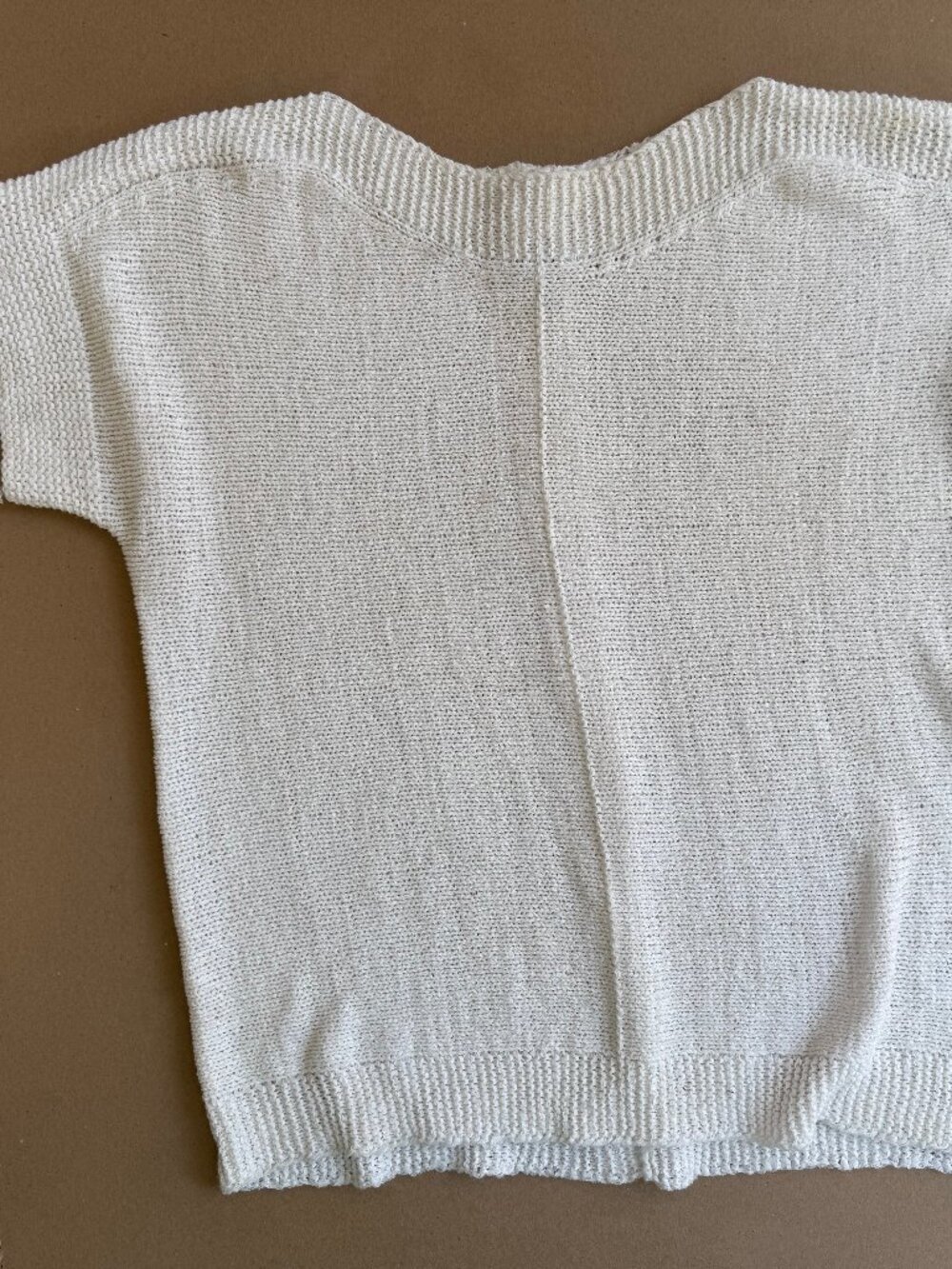 Melissa Paige Cream Open Knit Short Sleeve Top Button Back Sweater PL